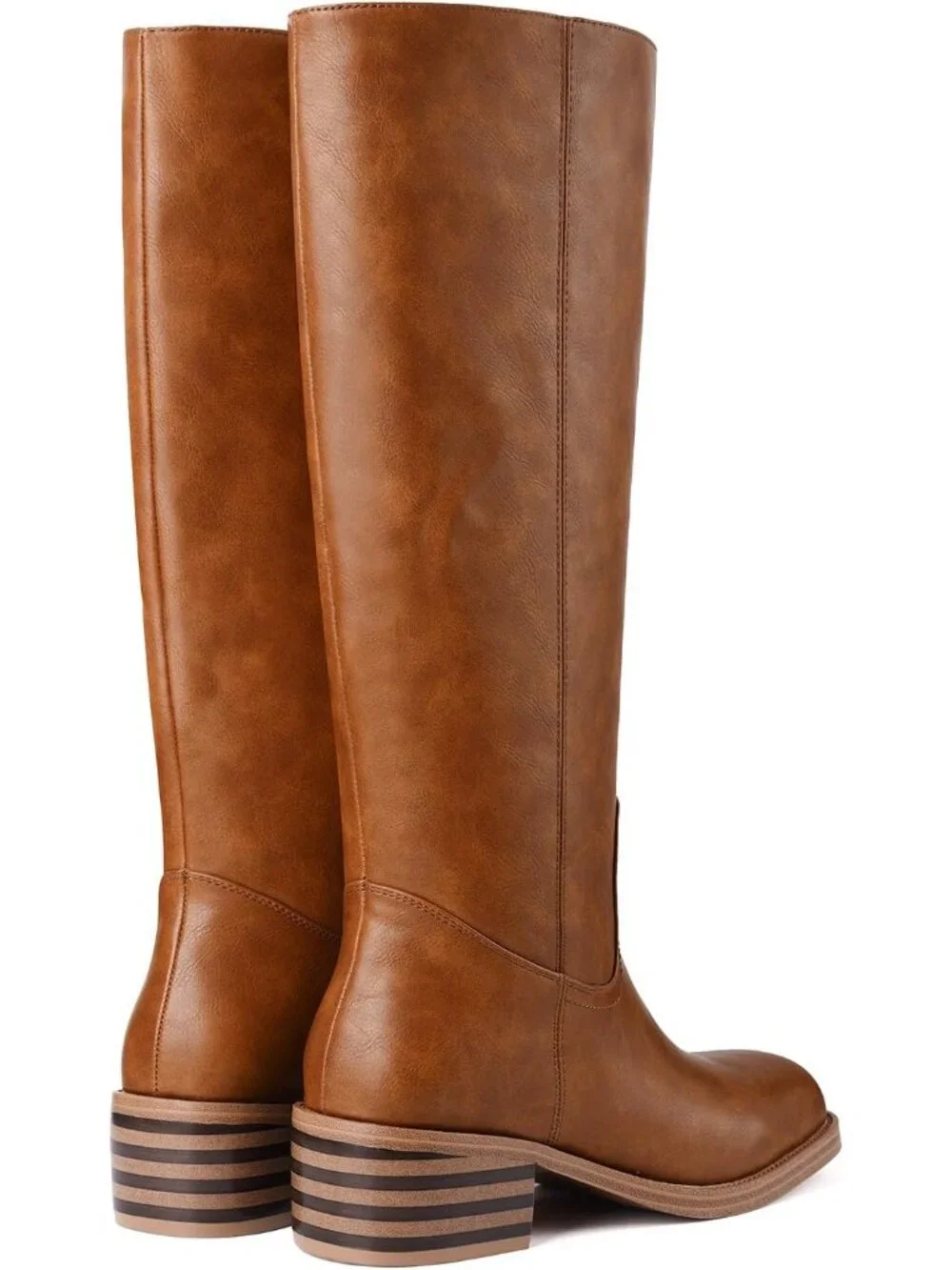 Women Saddle Brown Chunky Block Heel Square Toe Going Out Knee High Riding Boots